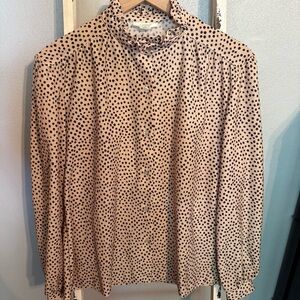 Vintage Fire Islander Womens Black Cream Polka Dot Ruffle Collar Blouse Size 18